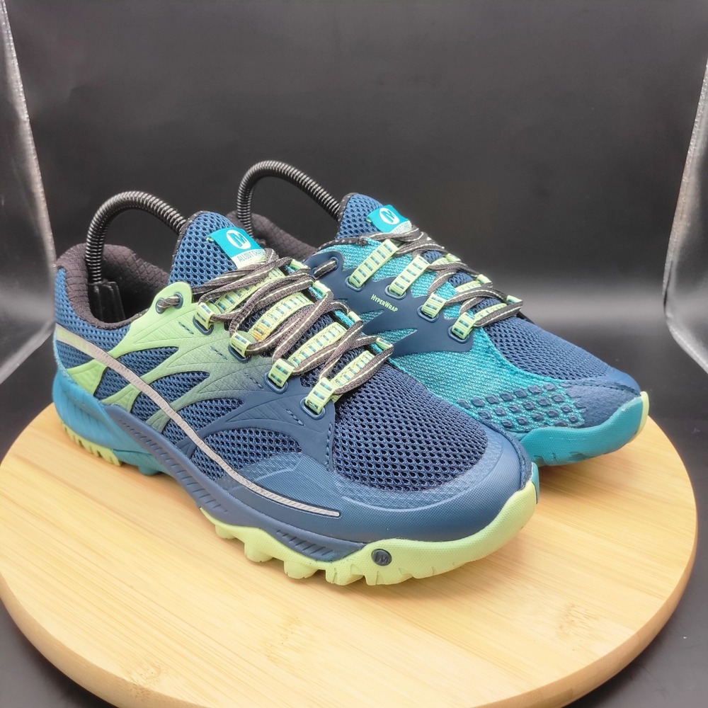 Merrell All Out Charge Womens Trail Running Shoes Blue Lime J35536 Size 8